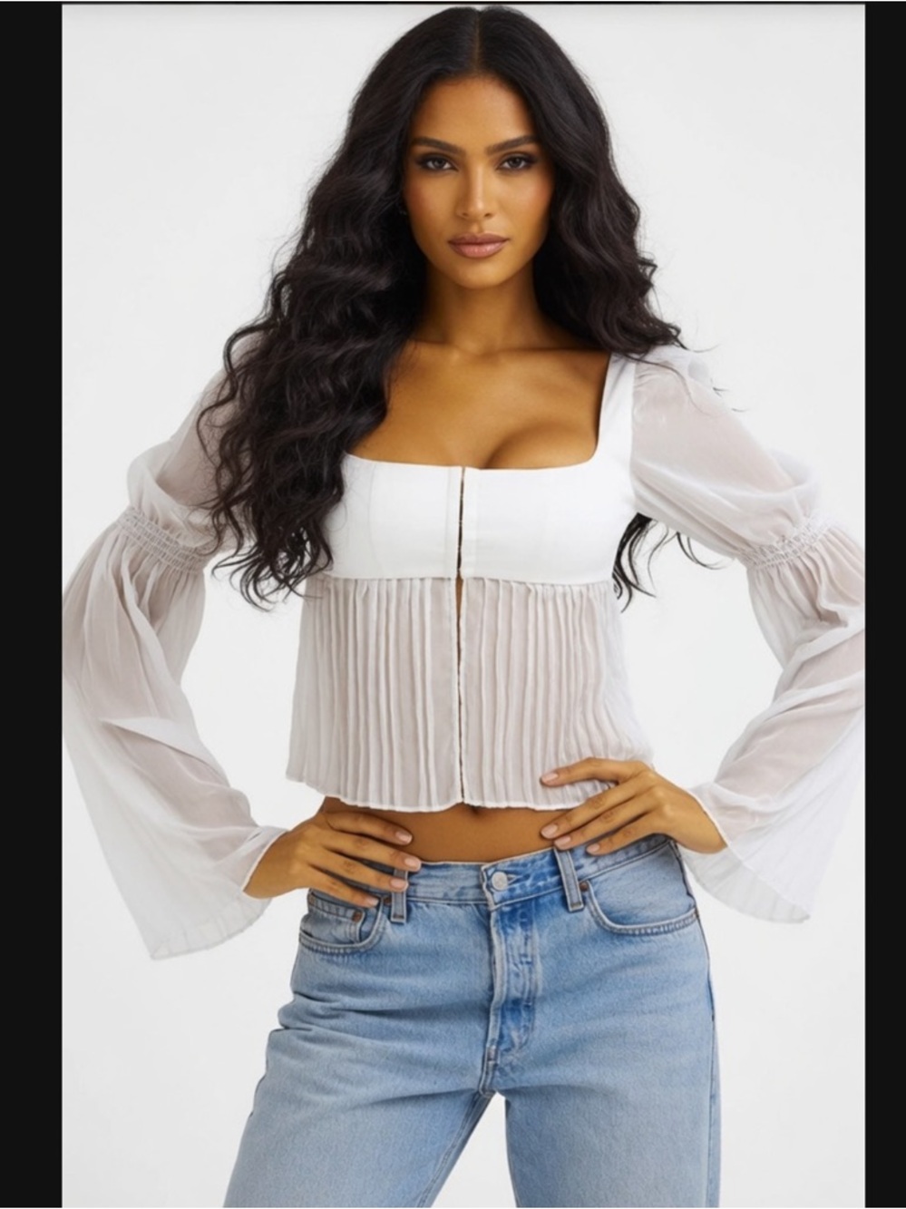HOUSE OF CB 'Lucie' White Pleated Top/Size S-US 4-6 $135